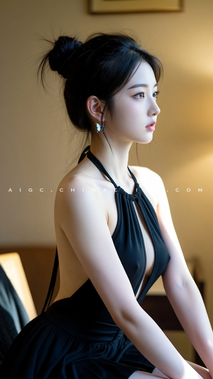 盘着发髻的时尚简约女孩-G站- AI精品资源站